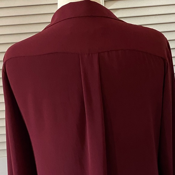 LOFT Burgundy Ruffled Long Sleeve Button Down Blouse Top - Picture 4 of 7